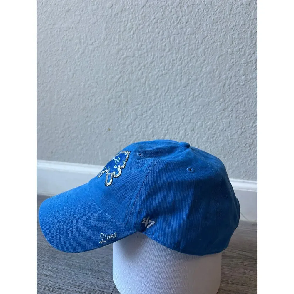 Detroit Lions 47 Brand Hat Womens Blue Sequin Logo Strapback Dad Cap Adjustable